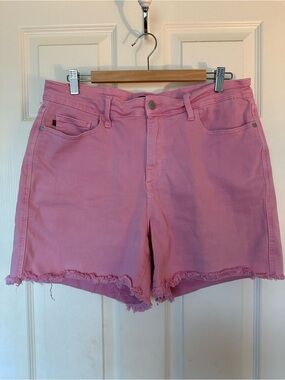 Judy Blue Pastel Pink Frayed Hem Denim Shorts